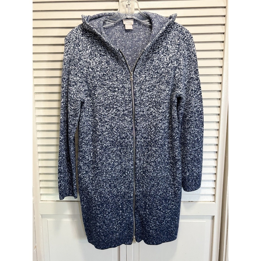 Chicos Zenergy Blue Soft Knit Zip Up Sweater Hood Long Sleeve Size 0 (Sm)